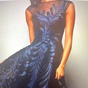 Park 108 Navy Floral Embroidered High Low A-line Dress